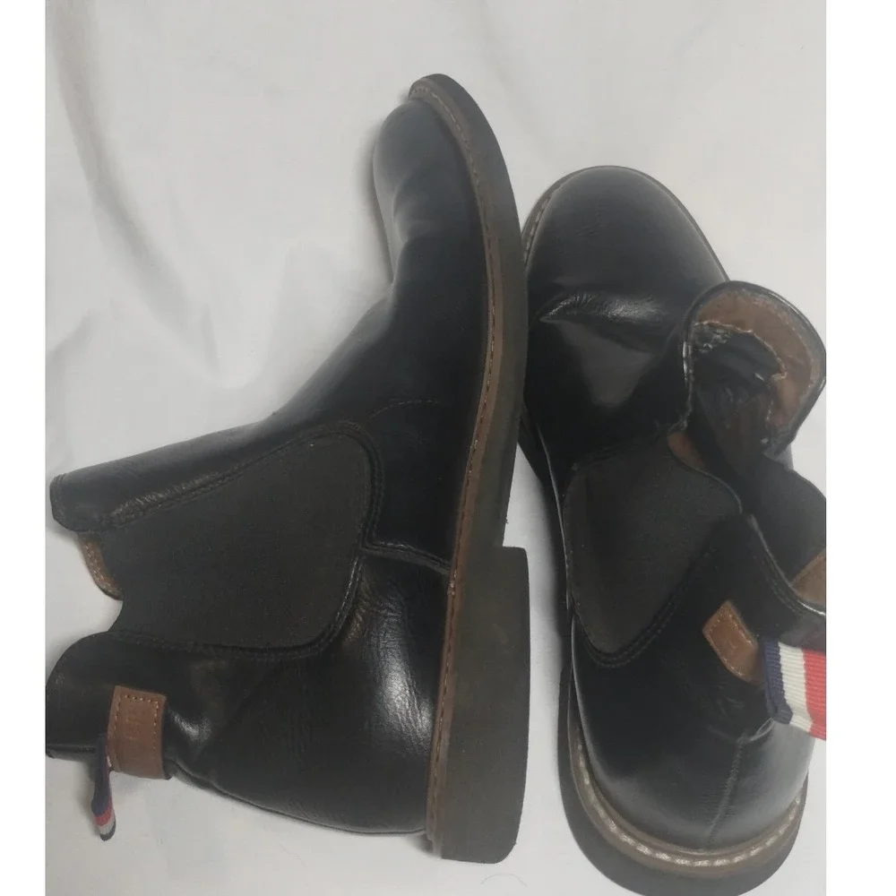 Tommy Hilfiger Mens Black Leather Chelsea Boots Round Toe Pull On 1120